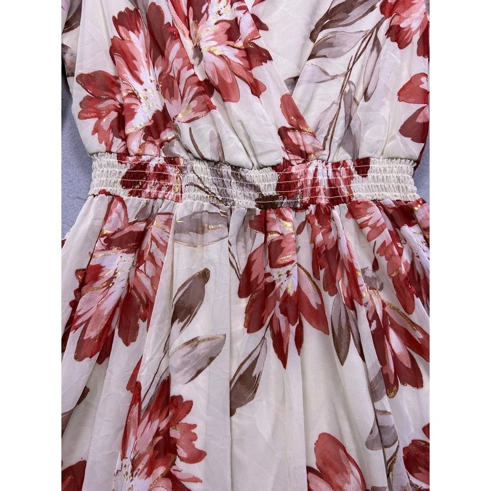 Alexa B Maxi Dress Chiffon Floral Red Gold 4P Womens